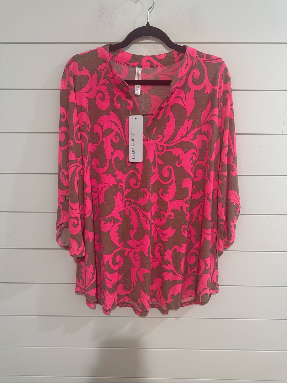 Dear Scarlett Taype and Hot Pink Scroll-Print V-Neck Tunic